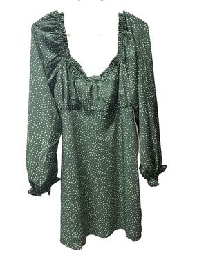 Lumiere Green Polka Dot Long-Sleeve Mini Dress